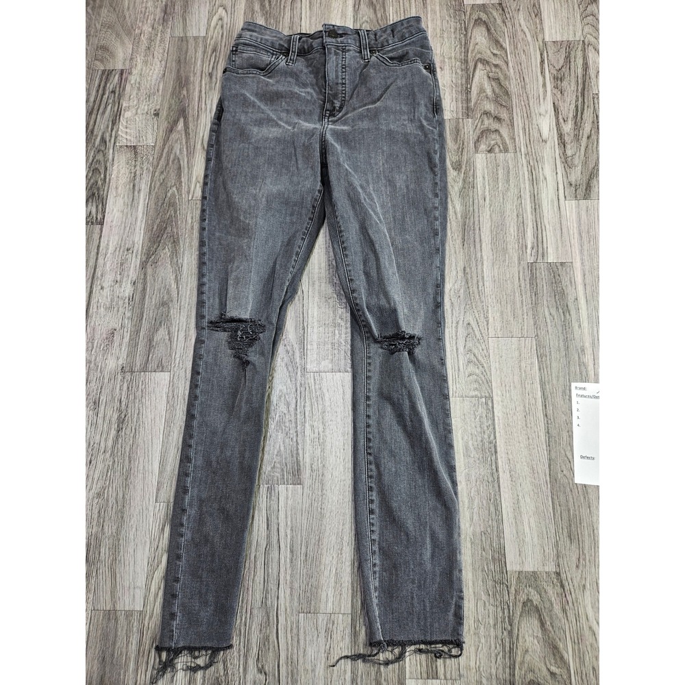 Madewell Jeans Women 26 Gray Curvy High-Rise Skinny Distressed Ripped Hem Denim